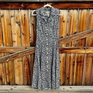 vtg jonathan martin navy floral button down collared dress